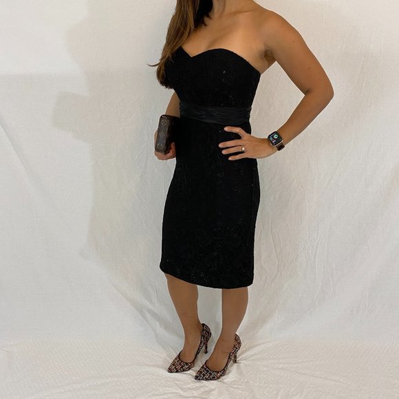 Theia Dresses & Skirts - Theia Black Lace Shimmering Strapless Dress